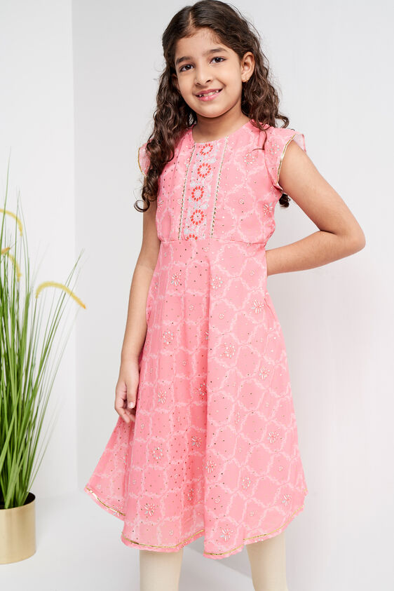 Pink Ethnic Motifs Flared Suit, Pink, image 1
